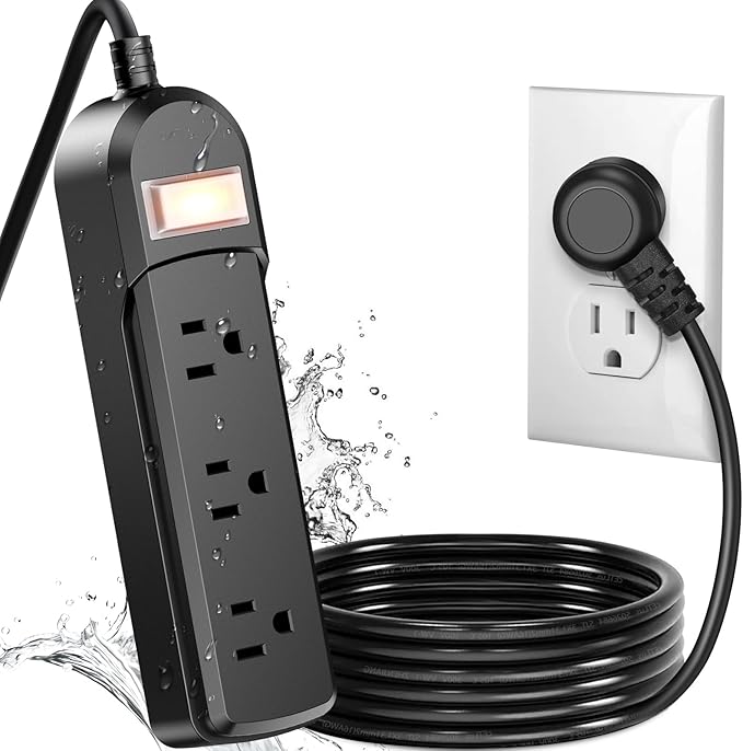 IPX6 Outdoor Power Strip Weatherproof, Waterproof Surge Protector with 3 Wide Outlet 10FT Long Extension Cord, Wall Mountable for Outside Decorations and More UL Listed(Black)