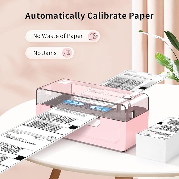 JADENS Bluetooth Thermal Label Printer 4x6, Pink Wireless Shipping Label Printer for Small Business & Packages, Compatible with iOS, Android, Mac, Windows, Amazon, Etsy, Ebay, Shopify