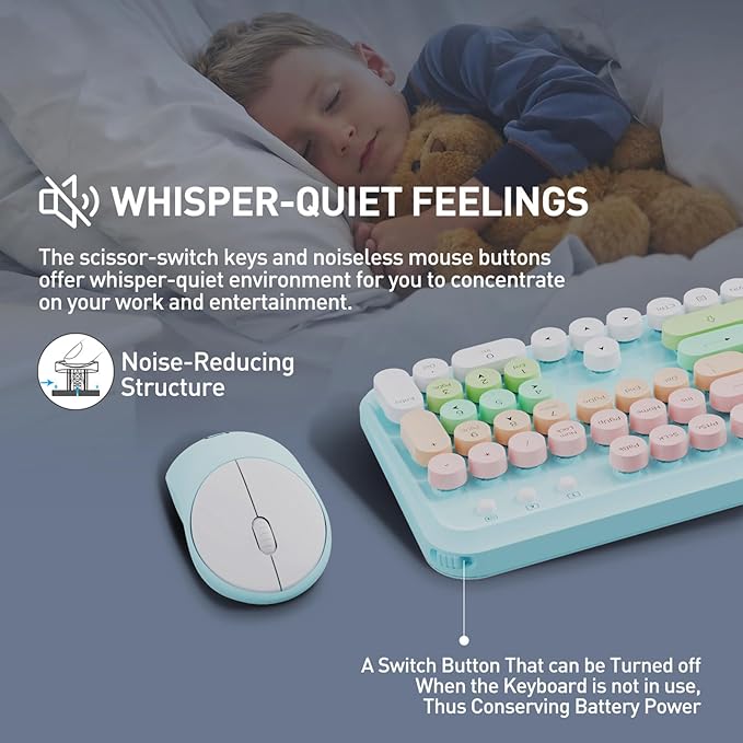 FOPETT 2.4GHz Wireless Keyboard and Mouse Set with Switch Button - Full-Size Keyboard - Compatible for Windows/Laptop/PC/Notebook/Smart TV and More - Green