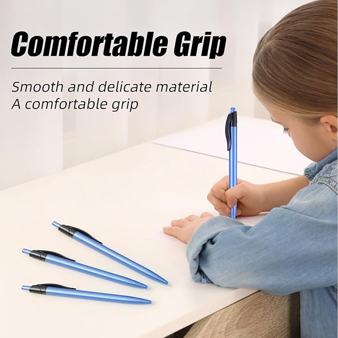 Retractable Blue Ballpoint Pen for Smooth Writing 1.0mm Medium Pack of 100, Click pens with Comfort grip, Idea for Journaling, Planner, Note Taking Office School Supplies