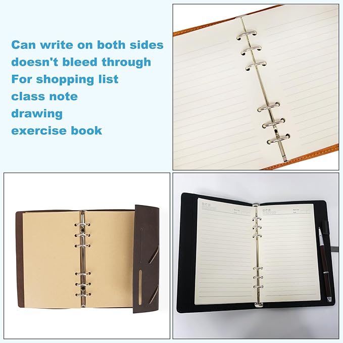 PATIKIL B5 Refill Paper, Unlined Blank Kraft Paper Refillable 9 Hole Filler Inserts Loose Leaf Paper for 9 Ring Binder, 80 Sheets/160 Pages, Black