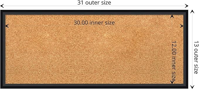 Amanti Art Natural Cork Board for Wall, 13x31 Vision Board with Black Wood Frame, Medium Corkboard Office Decor for Home Organization, Modern Contemporary Corkboard Pinboard to display items for home