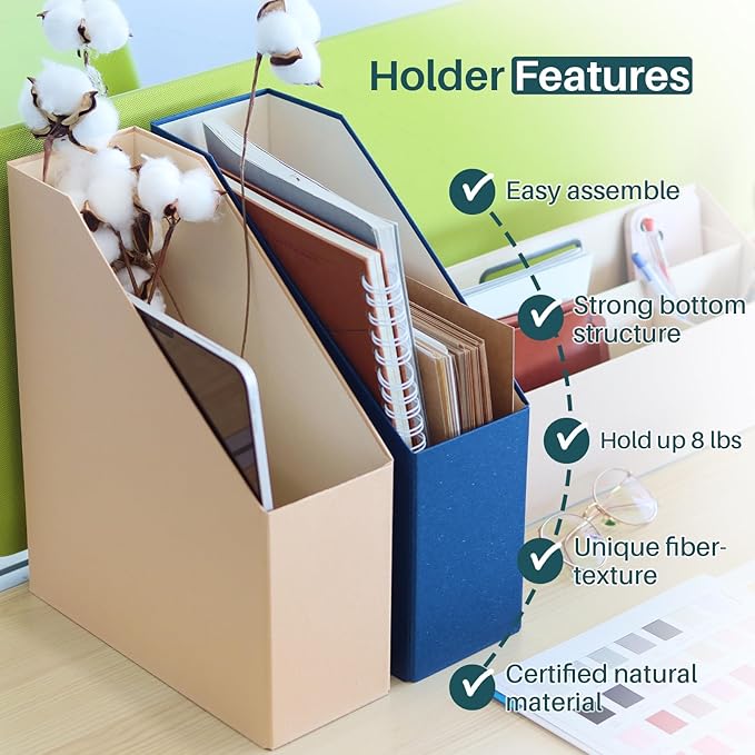 Magazine Holder - File Holder and Desk Organizer, Paperboard Book Organizer and Storage Box for Documents, Magazine Holder Rack for Classroom, Home, and Office (Latte Brown, 4-Pack)