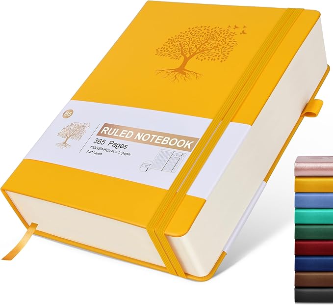 Lined Journal Notebook, 365 Pages B5 Journals for Writing College Ruled Notebook, Hardcover Leather Journal for Women Men, Daily Notebook for Work, Note Taking,100Gsm Thick Paper(7.6'' X 10'' Yellow)