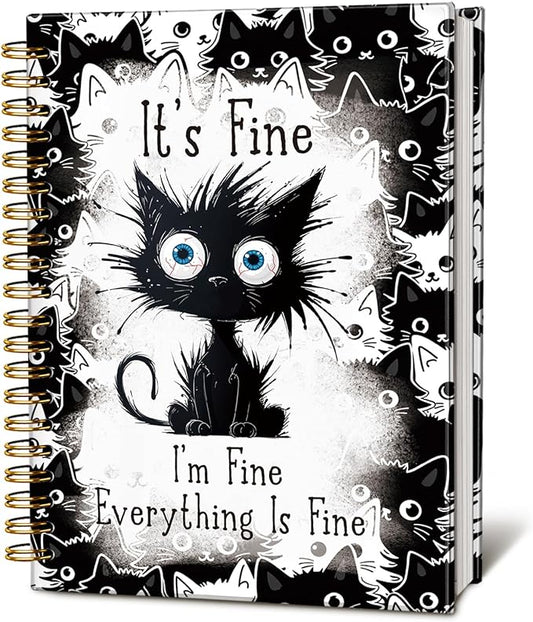 Funny Cat Journal Spiral Notebook for Teen Girls, Cute Notebooks for School Aesthetic, Cat Lover Gifts for Women Men, It's Fine I'm Fine Everything is Fine, cat notepad 5.5x8.3 Inch