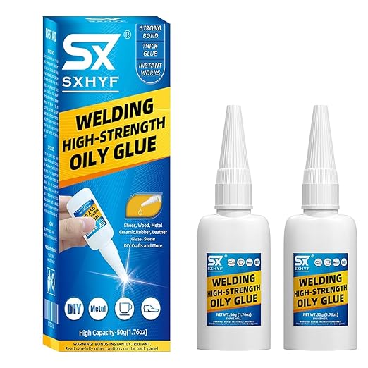 SXhyf Welding High-Strength Oily Glue - 2 Packs Ceramic Glue, Super Glue for Porcelain and Pottery Repair, Glass, Metal, Plastic, Wood, Leather, Crafts, Tile, Rubber and More, 3.52 oz (100 Gram)