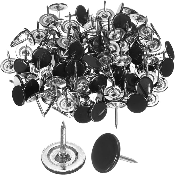 uxcell 120Pcs Push Pins, 11mmx15mm Round Flat Head Decorative Thumb Tacks Upholstery Tacks for Cork Board Office Wall Hangings, Black
