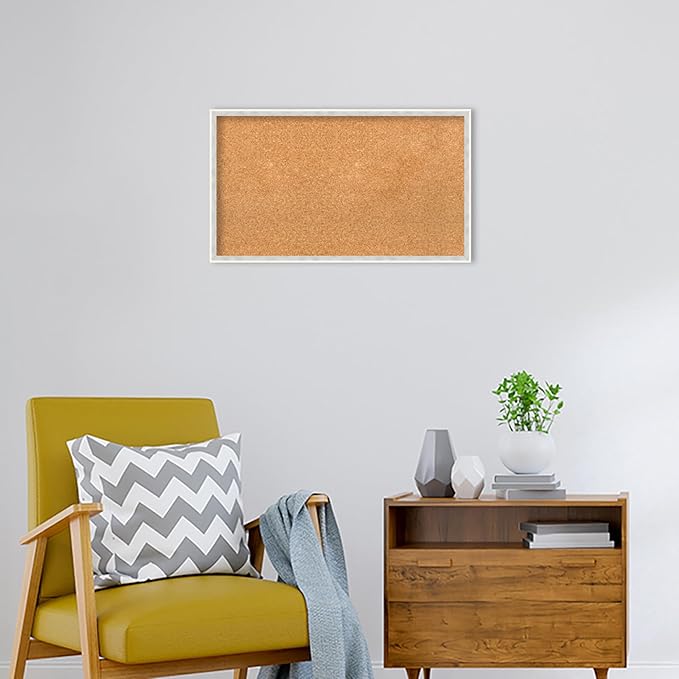 Amanti Art Natural Cork Board for Wall, 17x29 Vision Board with White Frame, Medium Corkboard Office Decor for Home Organization, Modern Corkboard Pinboard to Display Items for Home Organization in