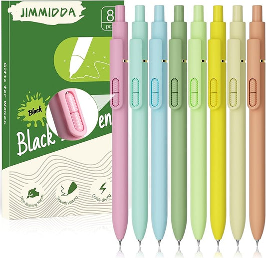 8Pcs Gel Pens with Black Ink, Fine Point Smooth Writing Pens, Quick-dry Gel Retractable Pens for Journaling Note Taking, Cute Office School Supplies for Adults Kids (0.7mm, Light)