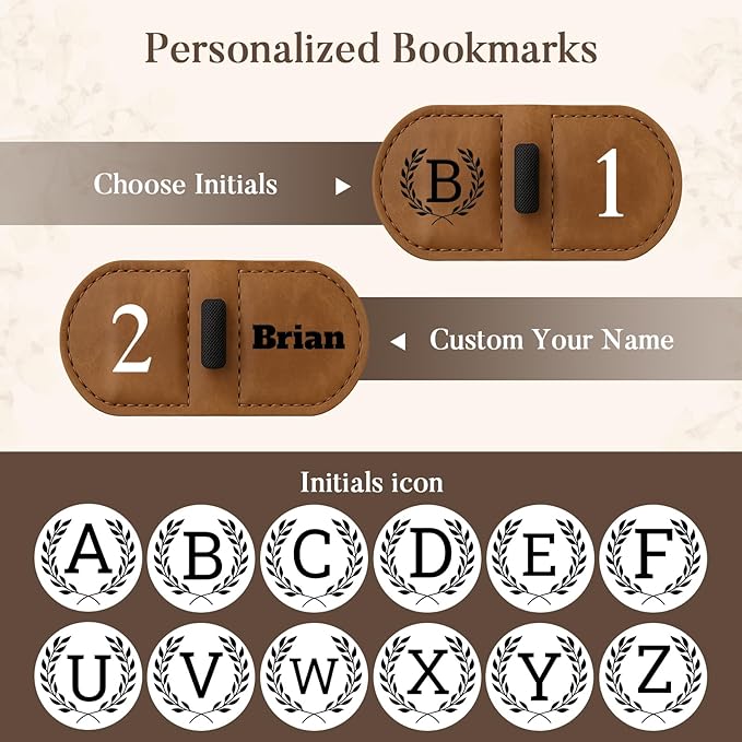 Personalized Bygone Mark Bookmark with Pen Holder,Engraving Leather Magnetic Bookmarks Vintage 26 Letters Name Initials Text Book Marker Clips Gifts for Reading Book Lovers Women (Green, K)