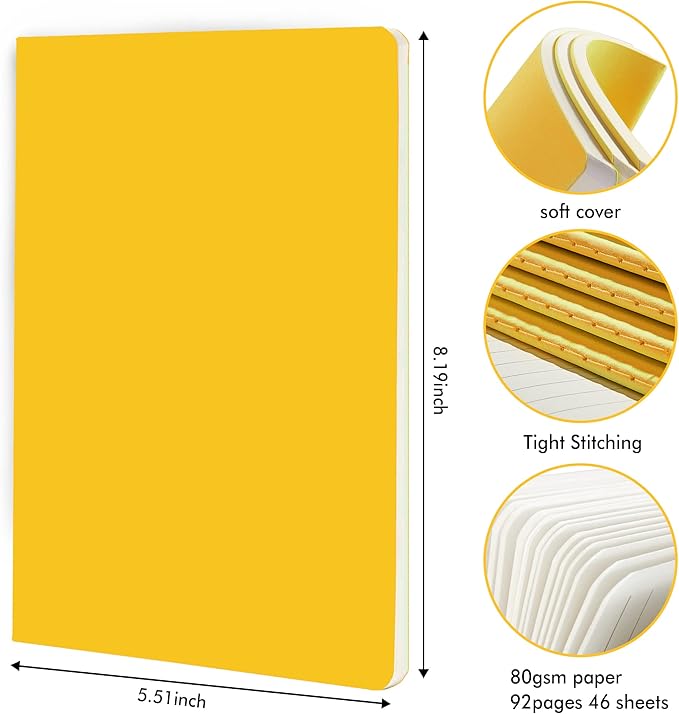 36 Pack Soft Cover Journal Bulk, Feela Lined Blank Travel Journal for Women Men Writing, Notebooks College Ruled for Work, Note Taking Notebook School Business Supplies, 8.2” x 5.5”, A5, Yellow