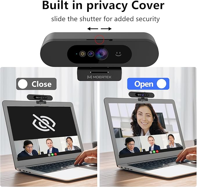 Window Hello Webcam, 1080P 30fps Camera with Noise-reducing Mic, Plug & Play, 90° Wide Angle, Built-in Privacy Cover, 360° Rotation Pan & 90° Tilt, Perfect for Zoom, Google Meet, Microsoft Teams