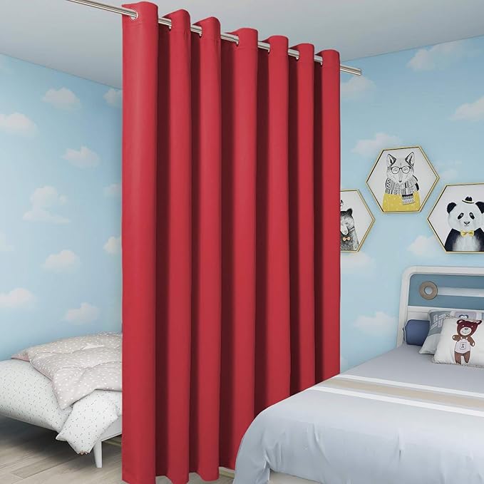 BONZER Extra Wide Room Divider Blackout Curtain Total Privacy Wall Room Darkening Grommet Curtains for Apartment, Studio, 96L x 150W Inch (8L x 12.5W ft), 1 Panel, Red