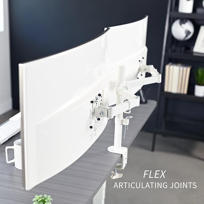 VIVO Dual Ultrawide Monitor Desk Mount, Heavy Duty Fully Adjustable Steel Stand, Holds 2 Computer Screens up to 38 inches and Max 22lbs Each, White, STAND-V038W