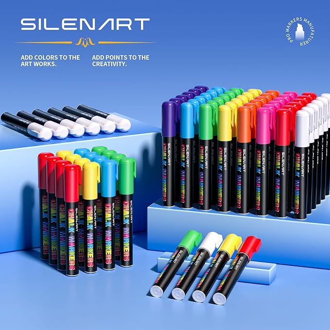 SILENART Thick Chalk Markers Red - 15mm Jumbo Tip Car Marker - Wide Window Chalk Pen for Chalkboard, Window, Glass, Mirror, Blackboard