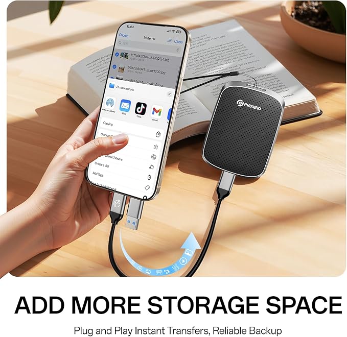 PHIXERO P5PLUS Portable SSD 1TB Up to 550MB/s, USB 3.2 Gen 2 External Solid State Drive，USB C to C&A for Smartphone，Tablet，PC，Labtop (Black)