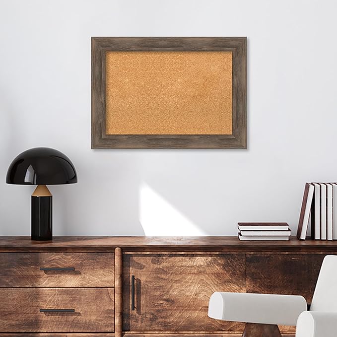 Amanti Art Natural Cork Board for Wall, 21x29 Vision Board with Brown Wood Frame, Medium Corkboard Office Decor for Home Organization, Country Rustic Corkboard Pinboard to Display Items for Home