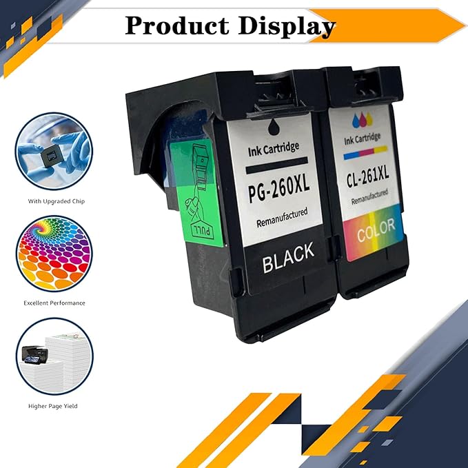 PG-260XL CL-261XL PG260 PG-260 CL261 CL-261 Ink Cartridges, Compatible for Canon TS6420a TS6420 TR7020a TR7020 TS5320 All in One Printers【High Print Volume with Chip Black*1