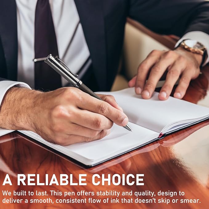 WEMATE Wood Rollerball Pen Set, Extra 2 Ink Refills(1 Black & 1 Blue), Fancy Writing Pen Nice Luxury Office Gift for Men, Professional, Executive, Cool Wooden Pen for Journaling - Blackwood