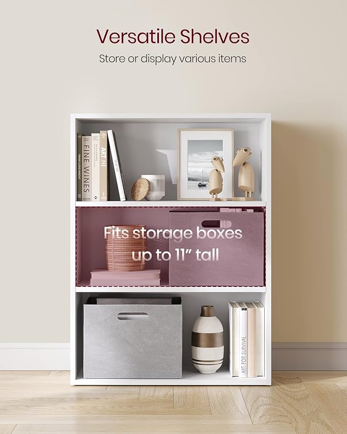 VASAGLE CUSTOS Collection - Bookshelf, 3-Tier Bookcase, Book Shelf, Open Storage Shelf, 9.4 x 23.6 x 32 Inches, for Living Room, Home Office, Dinning Room, Cloud White ULBC163T14