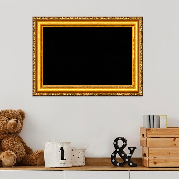 Amanti Art Black Cork Board for Wall, 16x22 Vision Board with Gold Wood Frame, Small Corkboard Office Decor for Home Organization, Traditional Corkboard Pinboard to Display Items for Home