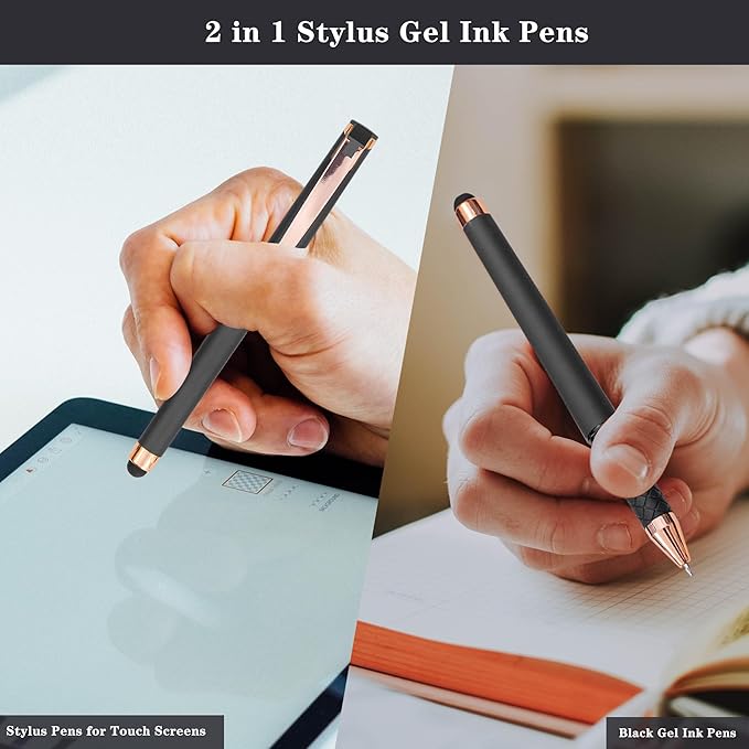 Linbsunne Black Gel Pens 0.7mm Medium Point Pen Office Pens 2-in-1 Stylus Pens for Touch Screens Gel Ink Rollerball Pens for Writing (18 Pack-grey)