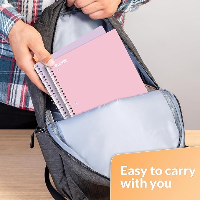 SUNEE Spiral Notebooks, 12 Pack, 1-Subject, College Ruled Paper, 8" x 10-1/2", 70 Sheets per Notebook, Assorted Pastel Colors Spiral Notebooks for School