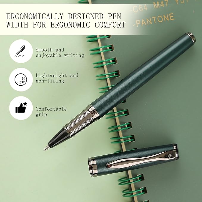 Liquid Ink Rollerball Pen,Luxury pen,Nice pen Metal pen Smooth writing stylish design effortless writing,fancy pens with gift case for Men & Women with 2 Refills-Inky black