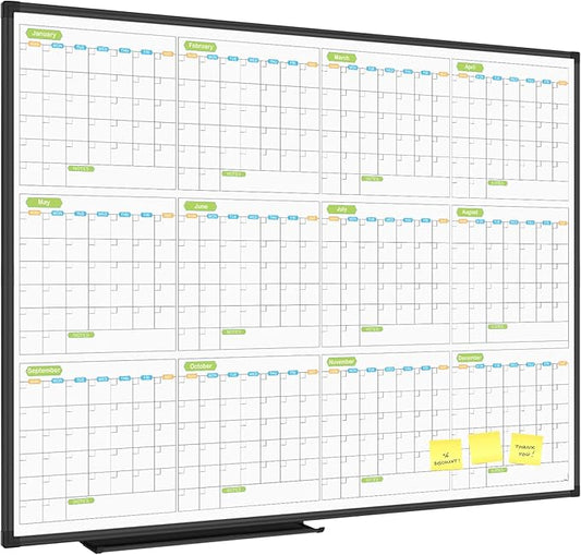 JILoffice Magnetic Dry Erase Calendar Whiteboard, 12 Months White Board Planner 48 X 36 Inch, Black Aluminum Frame Wall Mounted Board for Office Home and School