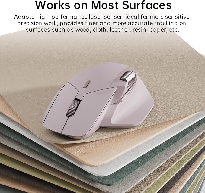 Rapoo MT760 Multi-Device Wireless Mouse, Bluetooth 5.0 and 2.4GHz Multi-Mode Connection, Up to 4 Devices, 11 Programmable Buttons, 4K DPI, Ergonomic Design, 90 Days Battery Life, PC, Pink