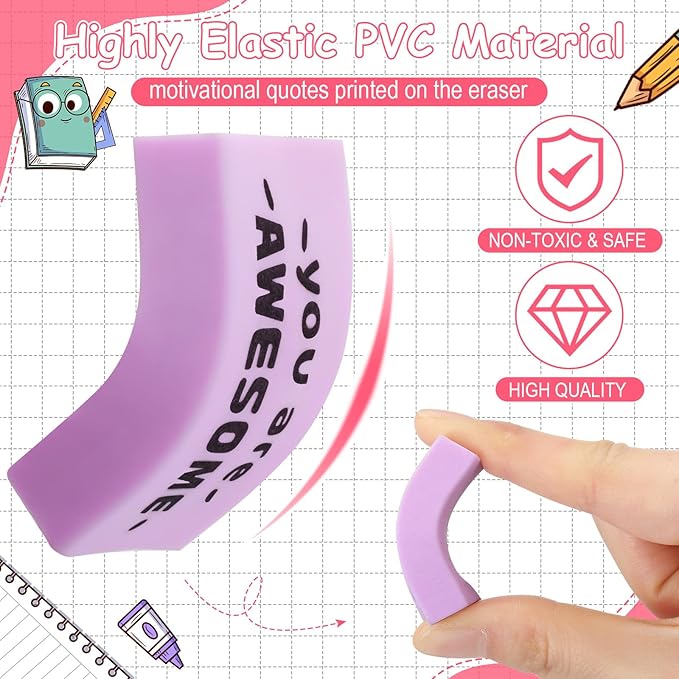 180 Pcs Inspirational Erasers for Kids Christian Pencil Erasers Bulk, Back-to-School Gifts Motivational and Cute Supplies for Students Classrooms, Drawing(Macaron,Motivational)