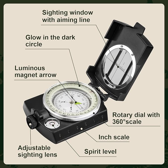 INMAKER Compass, Compass Hiking with Survival Whistle, Luminous Compass Gift for Kids, Apply to Outdoor Survival, Camping and Navigation
