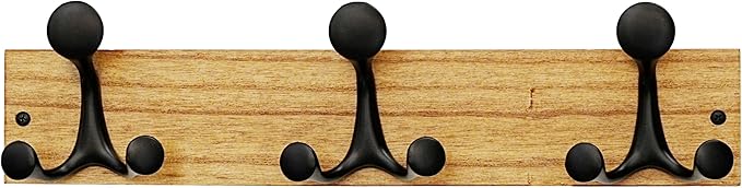 SKOLOO 17-Inch Light Brown Wood Coat Rack Wall Mount with 3 Triple Hooks - Ideal for Family Entrances, Classrooms, and Pet Supplies Storage - Perfect Coat Hooks for Wall