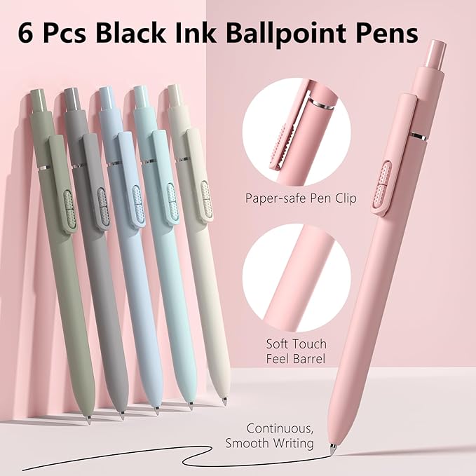 9 PCS Ballpoint Pens Black Ink, 1.0mm Medium Point Smooth Writing Ball Point Pens, High-end Long Lasting Retractable Pen for Home Office (6 Pens with 3 Refills)