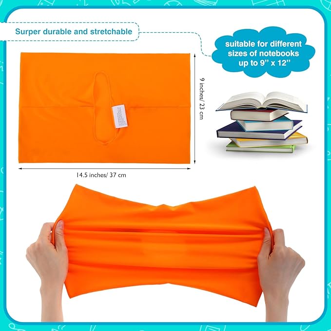 Sherr 14 Pack Stretchable Jumbo Book Sleeve Covers 14.5 x 9 Inch Stretchable Book Covers Fabric Book Cover Protector Reusable Book Cloth for Classroom Most Hardcover Book About 9 x 12 Inch