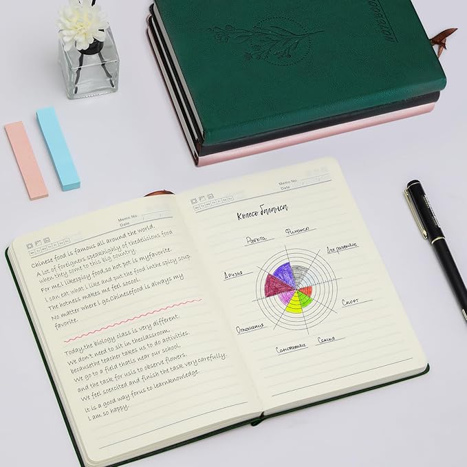 Aesthetic Lined Journal Notebook for Women,300 Pages Softcover Leather Lined Journal Notebook,300 Pages Daily Journal, College Ruled Notebook for Work School, Note Taking 5.75''X8.38'' Green