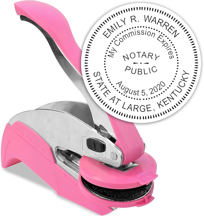 MaxMark Notary Seal Round Pink Embosser for Kentucky State - Includes Gold Burst Seal Labels (50 Count)