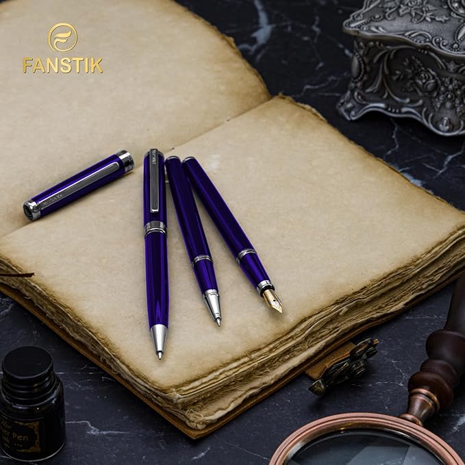 Blue Luxury fountain pen (Made In USA) fancy gift set for women, Chrome Finish, Professional executive pen gift set for men (Lux fountain Blue)