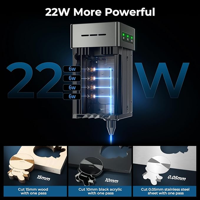 Creality Laser Engraver 22W Output, 120W High Power Laser Engraving Machine, CNC Laser Cutter and Engraver Machine for Metal and Wood, Paper, Acrylic, Glass, Leather etc, 17" x 16"