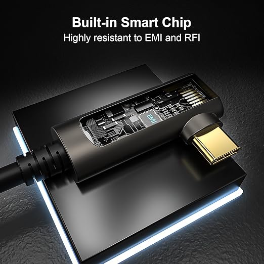 GeoHN.G USB C to C Fiber Optic Extension Cable 15M/50FT, Right Angle USB 3.2 10Gbps Long Distance Active Optical USB C Cable for VR/AR, Quest2, Webcam, Camera, Mini PC and More