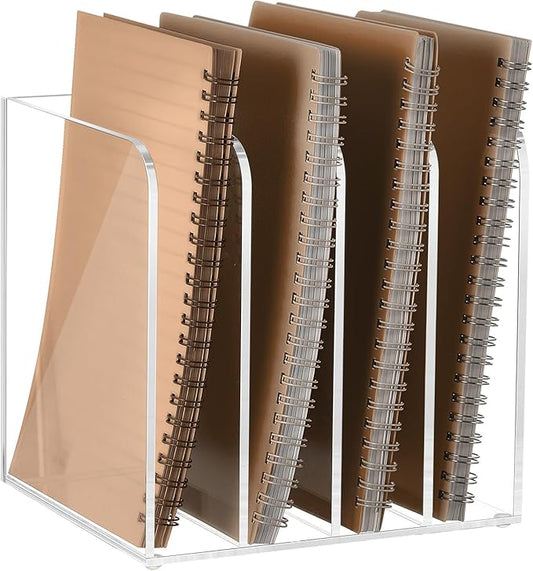 Suzile Clear Acrylic Magazine File Holder with Vertical Compartments Desk Organizer Book Rack for Desk Sorter Paper Folder Office Accessories(Stylish,7 x 6.9 x 6.3 Inch)