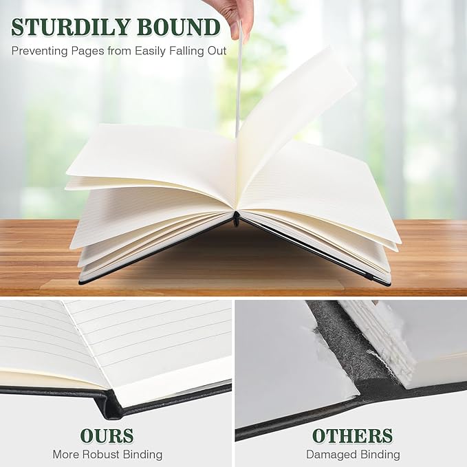 Lined Journal Notebook, 3 Pack A5 College Ruled Notebooks for Work, Hardcover Notebook Each with 2 Pockets & Pen, Leather Journal for Women, Men, 160 Pages, 100GSM Thick Paper (Blue, Purple, Green)