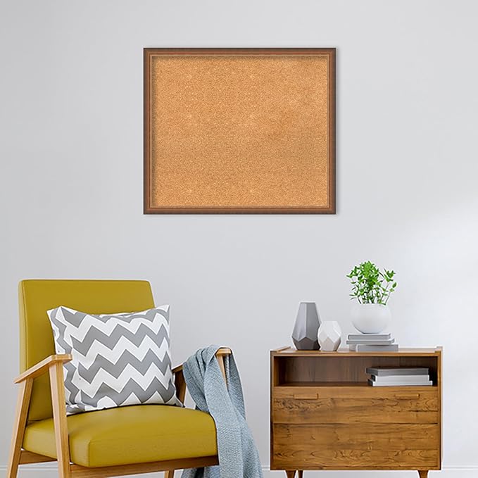 Amanti Art Natural Cork Board for Wall, 26x30 Vision Board with Bronze Frame, Large Corkboard Office Decor for Home Organization, Modern Corkboard Pinboard to Display Items for Home Organization in