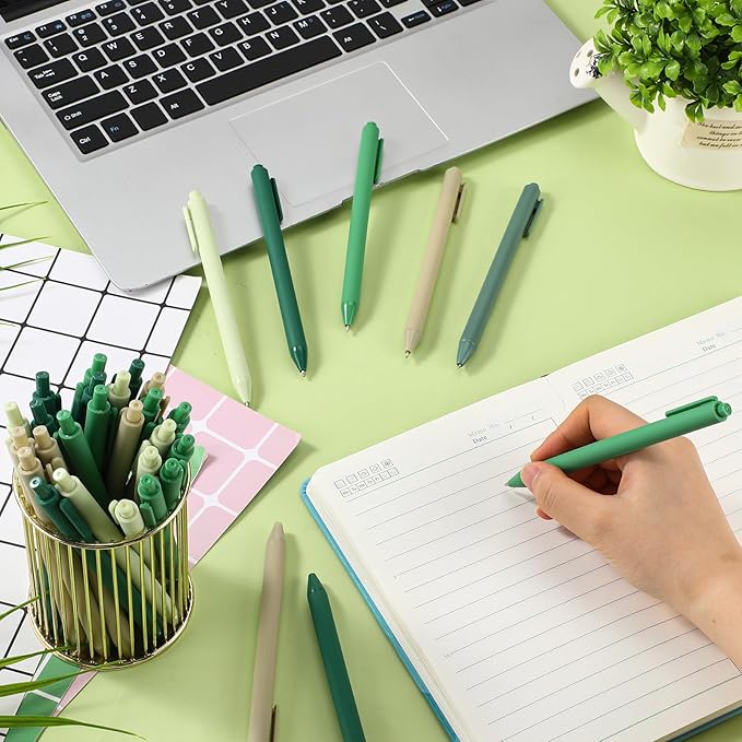 50 Pcs Ballpoint Pens Bulk Retractable Writing 1. 0 mm Black Ink Cute Pens Smooth Writing Color Fancy Gift for Teacher Student Employee Office School Home Baby Shower Supplies (Green Series)