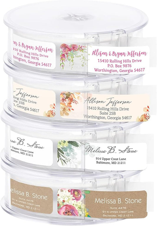 Bright Watercolor Floral Rolled Address Labels / 5 Vibrant Flower Bouquet Designs/Roll of 250 Personalized Address Labels/Designer Return Address Stickers in Elegant Plastic Dispenser