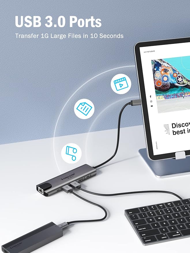 Lemorele USB-C Hub 6-in-1 with 4K@60Hz HDMI, Gigabit Ethernet,100W Power Delivery, USB-C and 2 USB-A 5 Gbps Data Ports for MacBook Air/Pro, Dell, Hp, XPS, and More