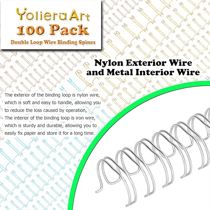 100 Pack Double Loop Wire Binding Spines, YolieraArt Wire Binding Spines, 7/16 Inch Binding Wire for Letter Size (80 Sheet Capacity, 100P, 3:1 Pitch, Silver)