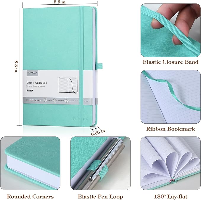 POPRUN A5 Lined Journal Notebooks, 8 Pack PU Leather Hardcover Notebook for Writing, Business Work,Travel,School,College, 5.5 x 8.3 inch, 240 Pages Classic College Ruled Journals Notepad, Multicolored