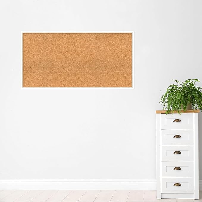 Amanti Art Natural Cork Board for Wall, 29x57 Vision Board with White Frame, Oversize Corkboard Office Decor for Home Organization, Modern Corkboard Pinboard to Display Items for Home Organization in