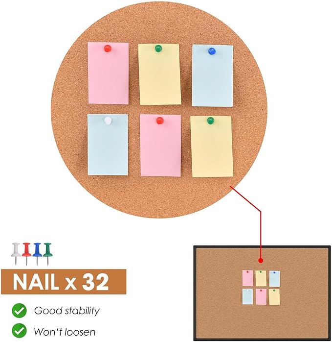 Board2by 2-Pack Cork Board Bulletin Board 24 x 18, Black Aluminium Framed Corkboard, Office Board for Wall Cork, Large Wall Mounted Notice Pin Board with 32 Push Pins for School, Home & Office